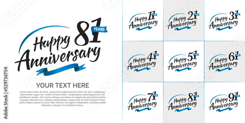 set of anniversary black color with blue ribbon can be use for celebration event