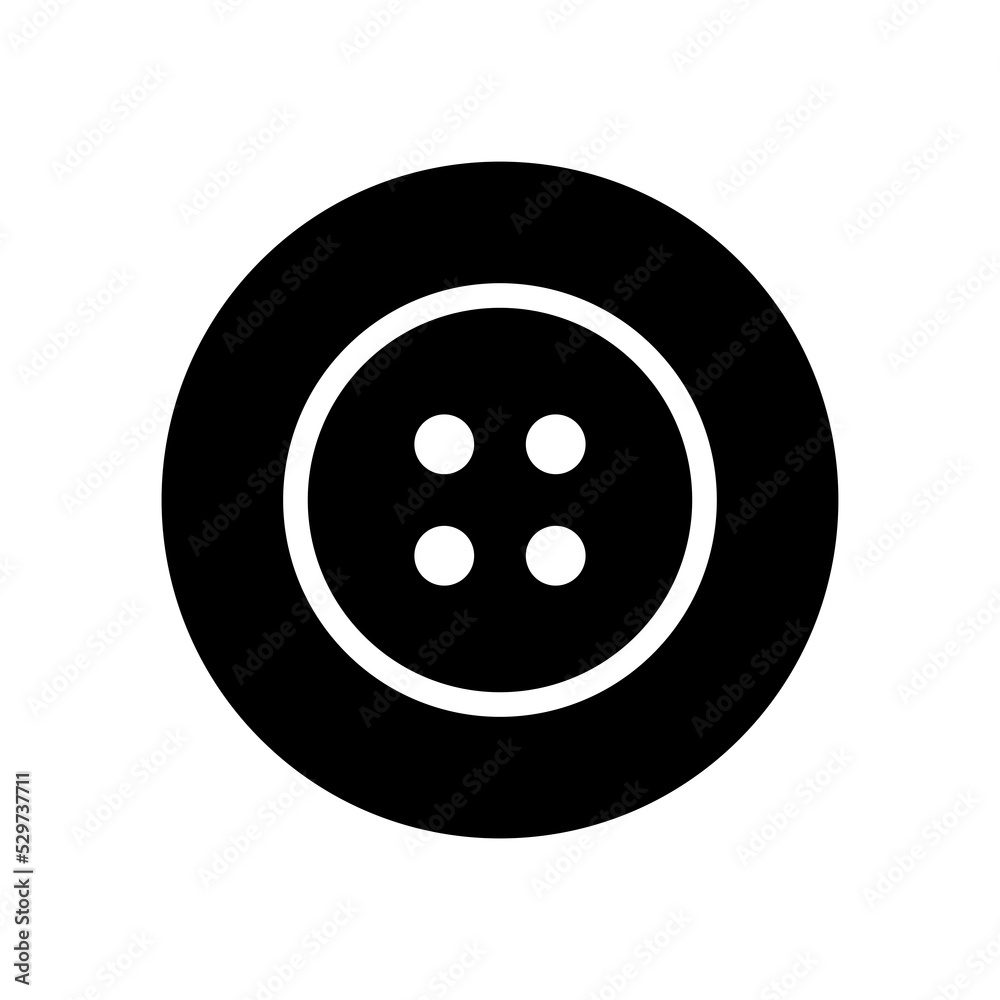 Button icon. Atelier or tailor symbol. clothing attribute. Isolated raster illustration on a white background.