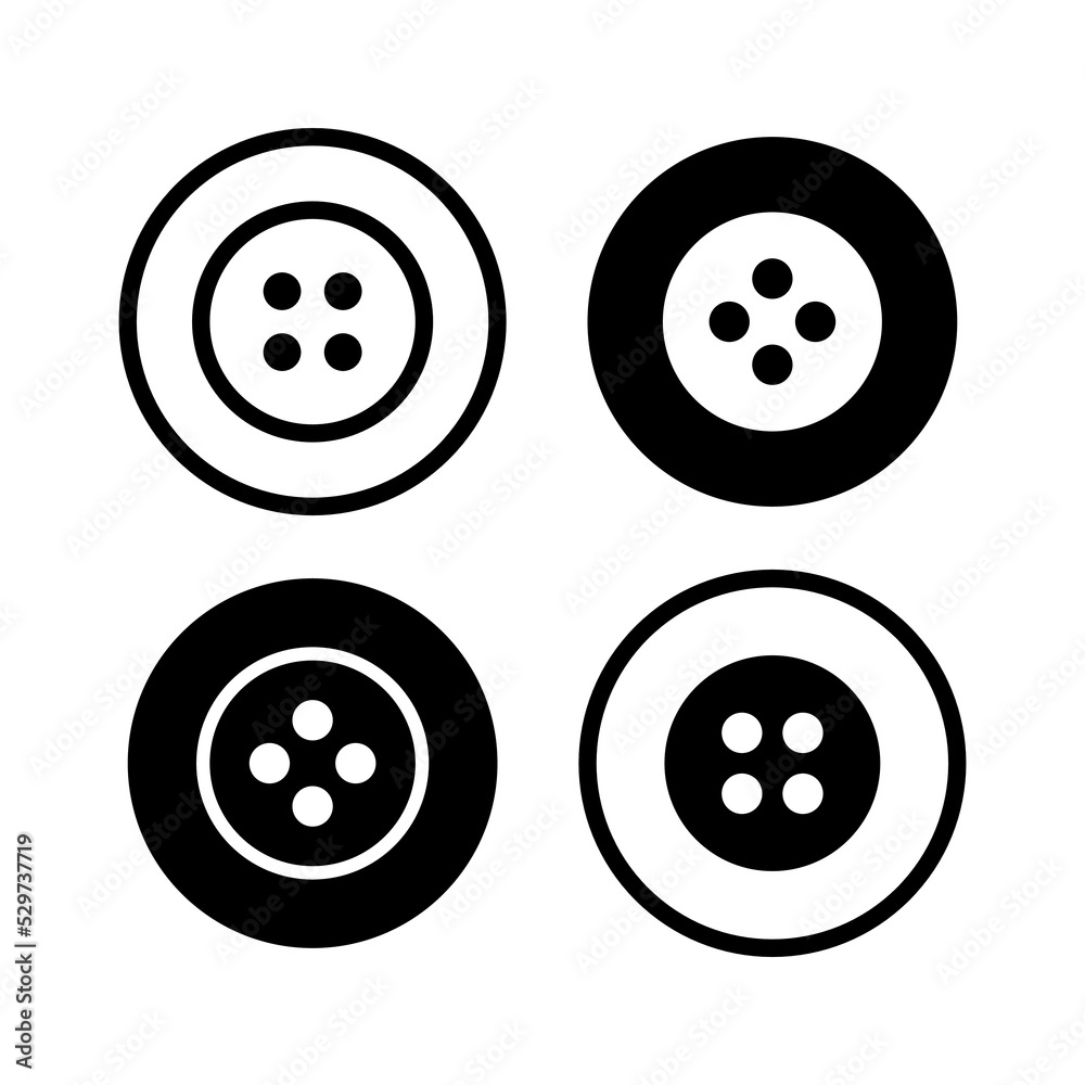 Collection of button icons. Atelier or tailor symbol. clothing attribute. Isolated vector illustration on a white background.