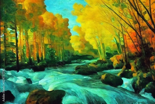 autumn forest landscape book illustration, story illustration oil paiting photo