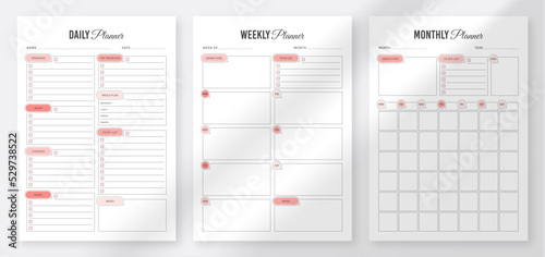 Daily, Weekly, Monthly Planner Template. Organizer & Schedule Planner. 3 Set of Minimalist Planners. Printable Daily Weekly Monthly Planner Templates. Life and Business Planner.