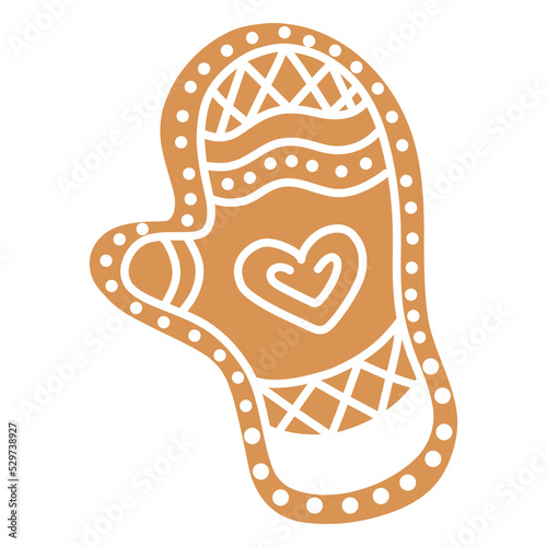 vector Christmas gingerbread in the form of a mitten on a white background.