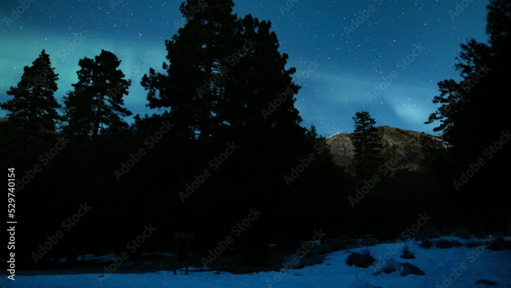 Aurora Borealis Green Loop Snow Mountain Blue Sky Northern Lights