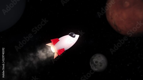 Seamless Loop 3D Render Traveler Rocket Jet Flying On Star Field Galaxy Space To Mars Red Planet 3D Illustration