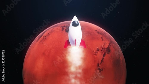 3D Render Space Traveler Rocket Jet And Big Red Mars Planet Background On Galaxy Space Star Field 3D Illustration
