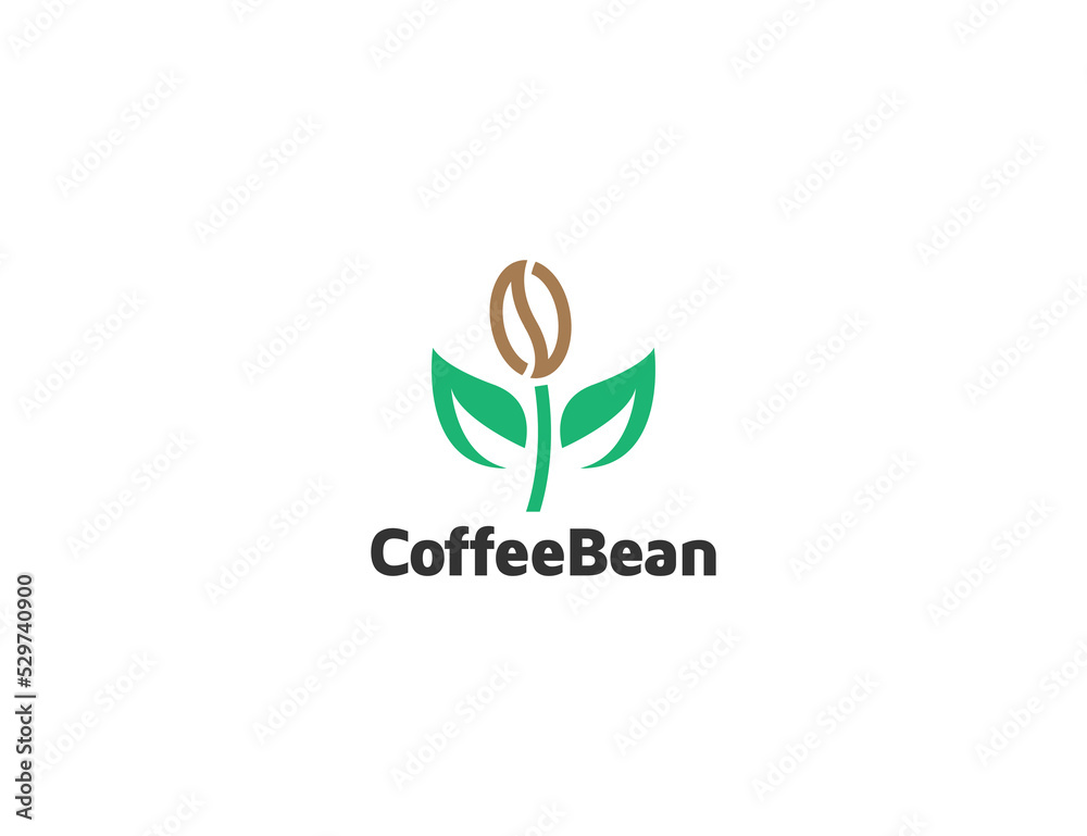 Fresh coffee bean logo with plant leaf illustration