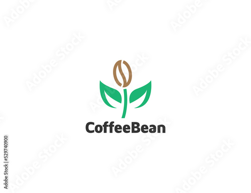 Fresh coffee bean logo with plant leaf illustration