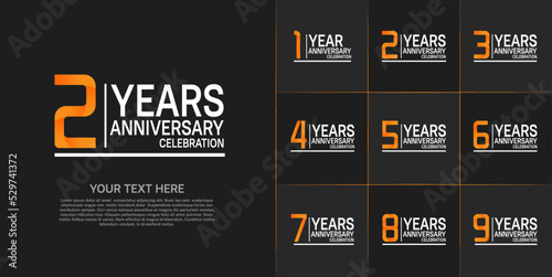 set of anniversary white and orange color can be use for celebration event