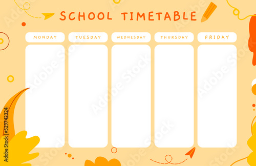 Colorful child school time table template with cute illustration. Usable for planner, school planner, etc.