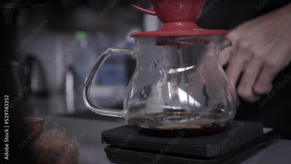 barista pours water into a cup of coffee barista pours water into a cup of coffee