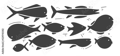 set of fish doodle