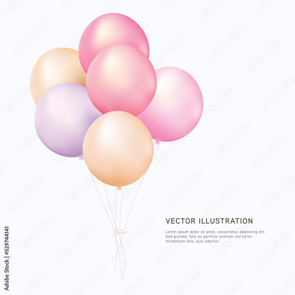 3d Realistic Colorful Bunch of Birthday Balloons Flying for Party and Celebrations. Vector 3D balloons for birthday, party, wedding or promotion banners or posters.