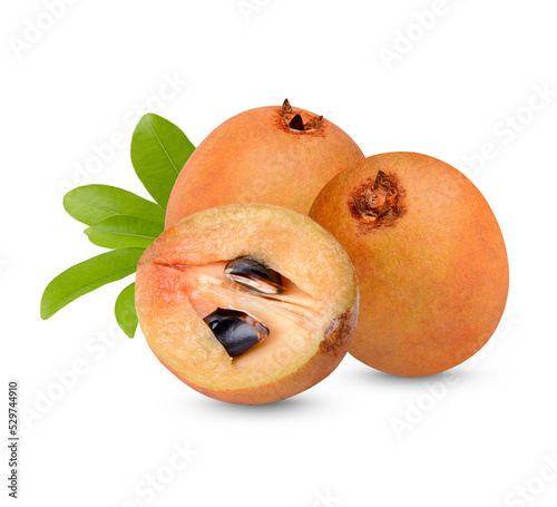 Fresh sapodilla with leaves isolated on transparent background (.PNG) photo