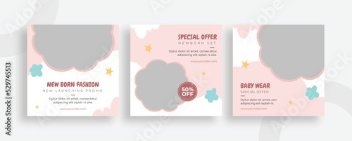 Set of editable templates for Instagram post, Facebook square, social media, baby stuffs collection, accessories, advertisement, and business promotion, fresh design and minimalist vector (3/3)