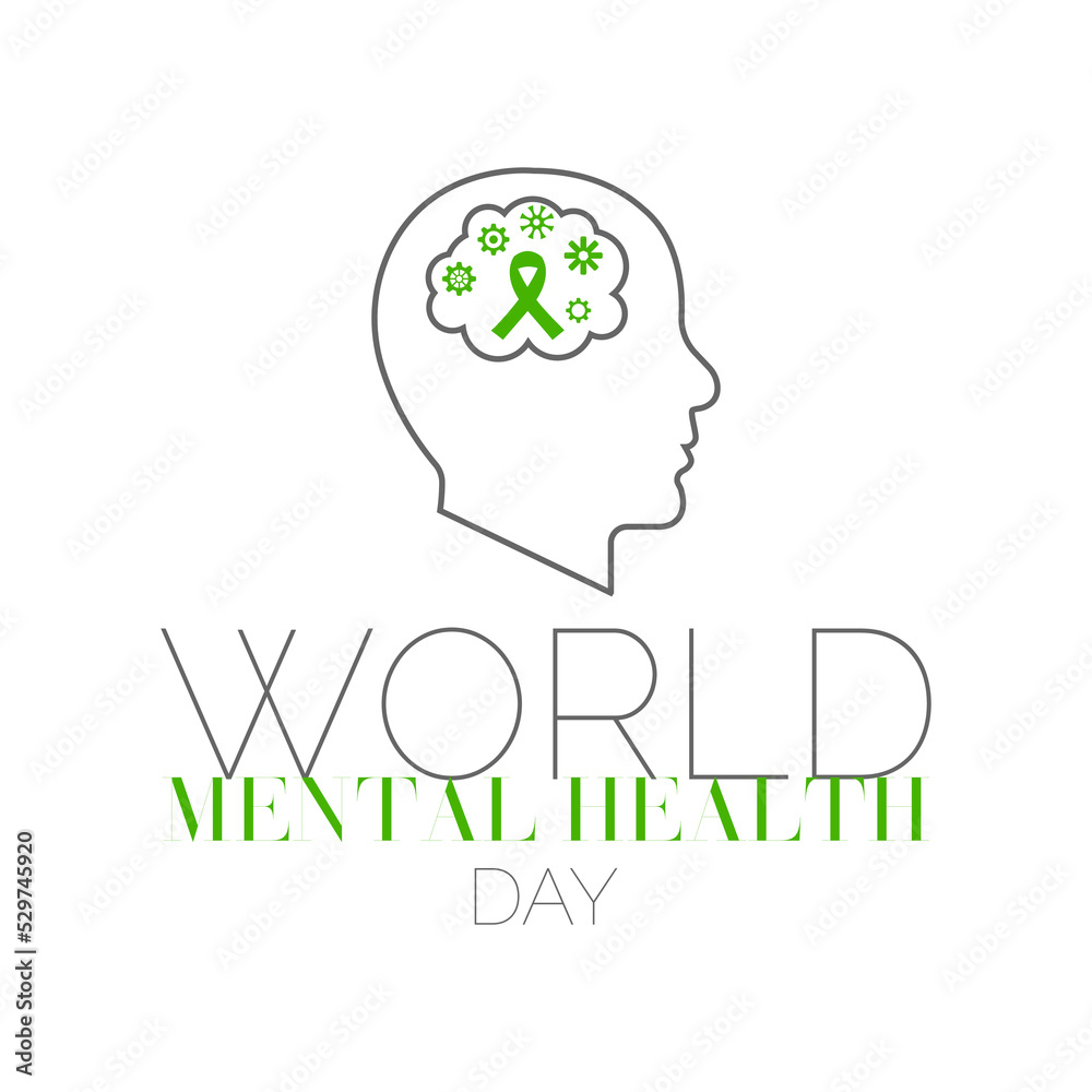 Vector Illustration on the theme World Mental Health.  World Mental Health Day is as celebrated  an international day for global mental health education.  