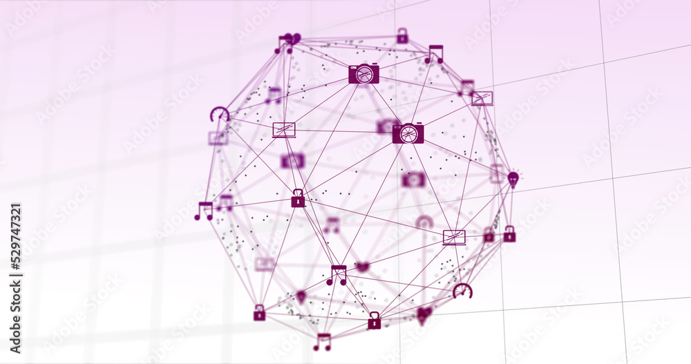 Image of network of connection and icons over white background Image of network of connection and icons over white background
