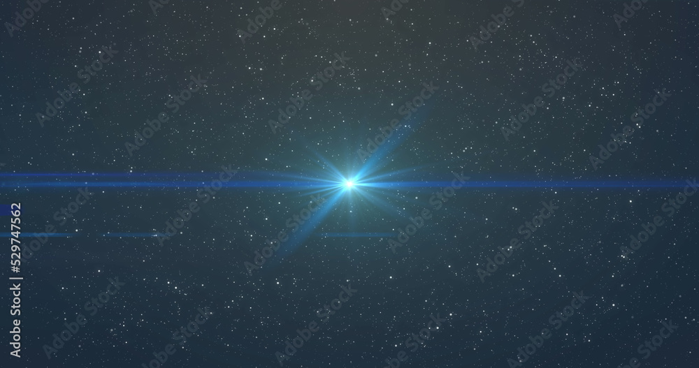 Naklejka premium Image of glowing blue light moving over spots of light and stars in background