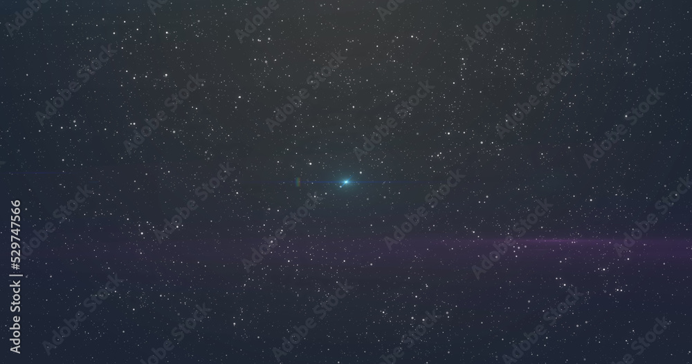 Naklejka premium Image of glowing blue light moving over spots of light and stars in background