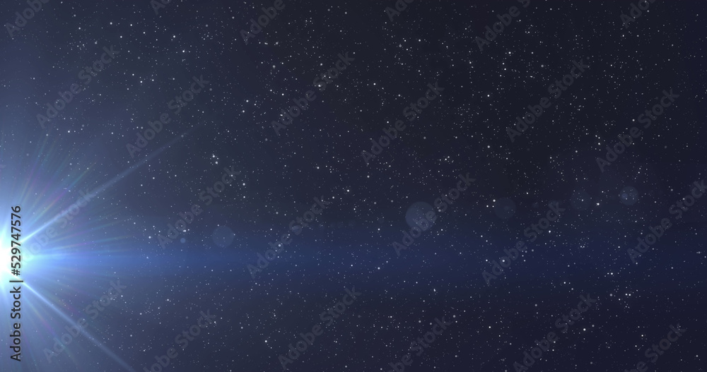 Obraz premium Image of glowing blue light moving over spots of light and stars in background