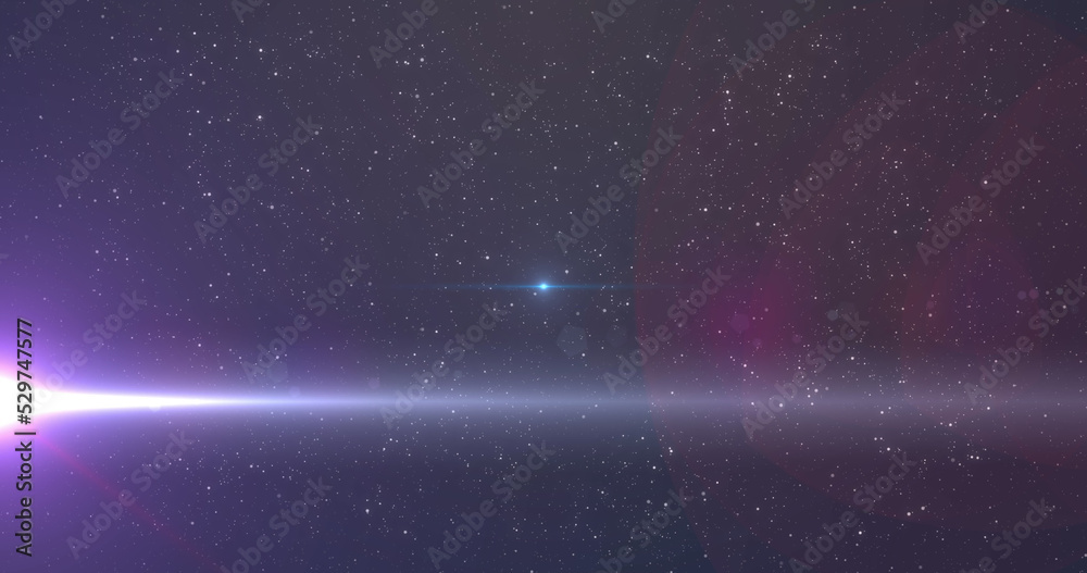 Naklejka premium Image of glowing blue light moving over spots of light and stars in background