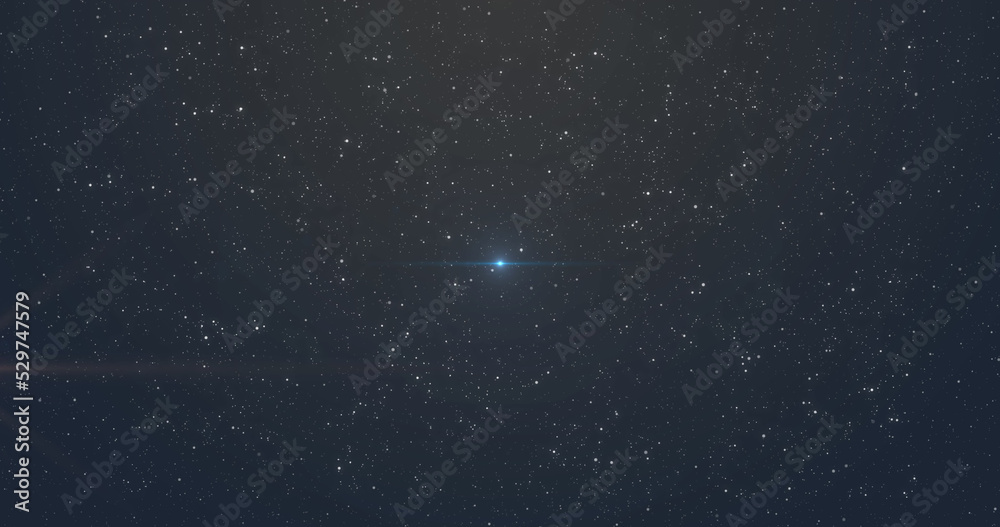 Naklejka premium Image of glowing blue and orange light moving over spots of light and stars in background