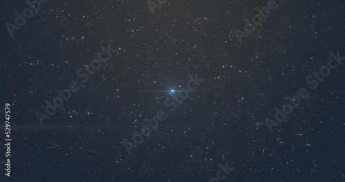 Image of glowing blue and orange light moving over spots of light and stars in background