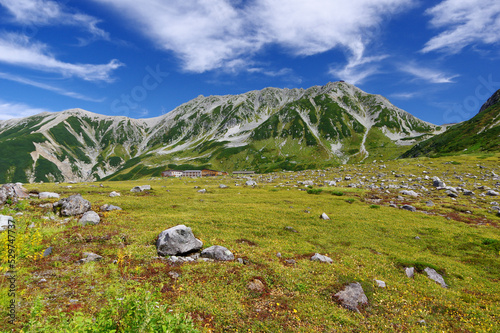 mountain landscape with blue sky, Tateyama Mountain Range, Northern Alps in Japan
