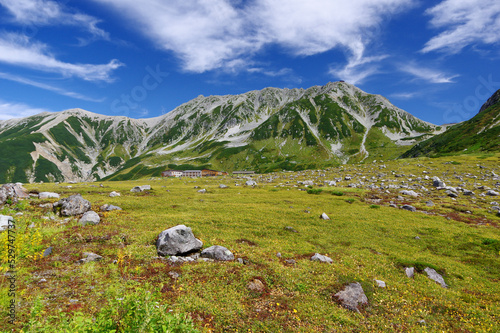 mountain landscape with blue sky, Tateyama Mountain Range, Northern Alps in Japan photo