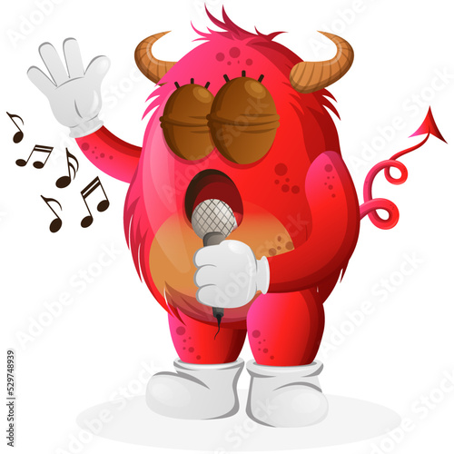 Vector_Cute red monster singing, sing a song