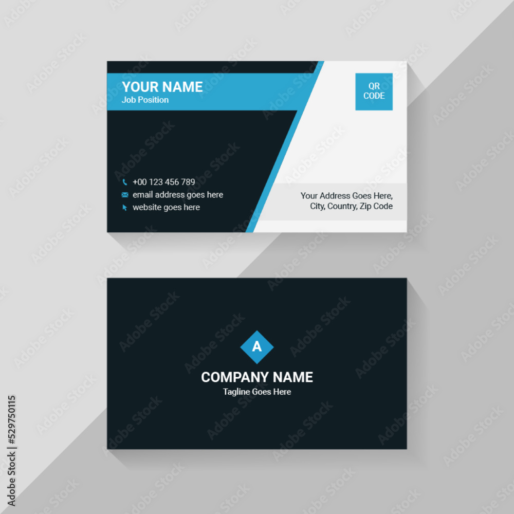 Fototapeta premium Blue Professional Business Card Template Design with QR Code