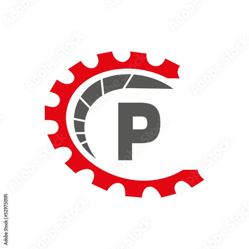 Automotive Logo On Letter P Concept. Car Repair Logotype and Mechanic Symbol Vector Template