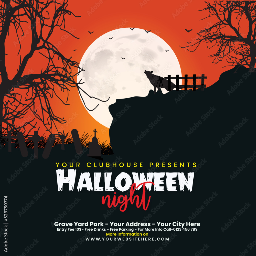 halloween full moon with fox Vector illustration banner design