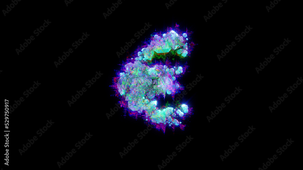 abstract distorted font - blue euro sign on black backdrop, isolated - object 3D illustration abstract distorted font - blue euro sign on black backdrop, isolated - object 3D illustration