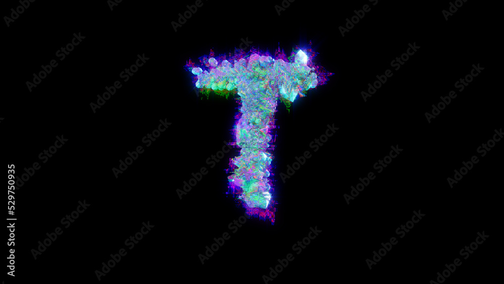 abstract dichroic alphabet - blue letter T on black background, isolated - object 3D illustration abstract dichroic alphabet - blue letter T on black background, isolated - object 3D illustration