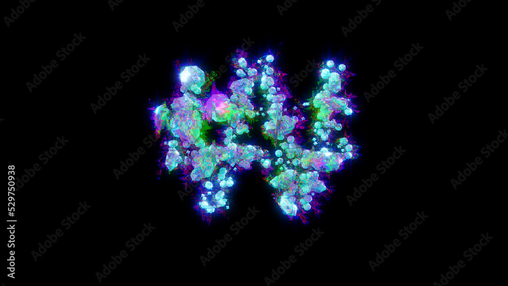 abstract glitchy font - blue won sign on black background, isolated - object 3D illustration