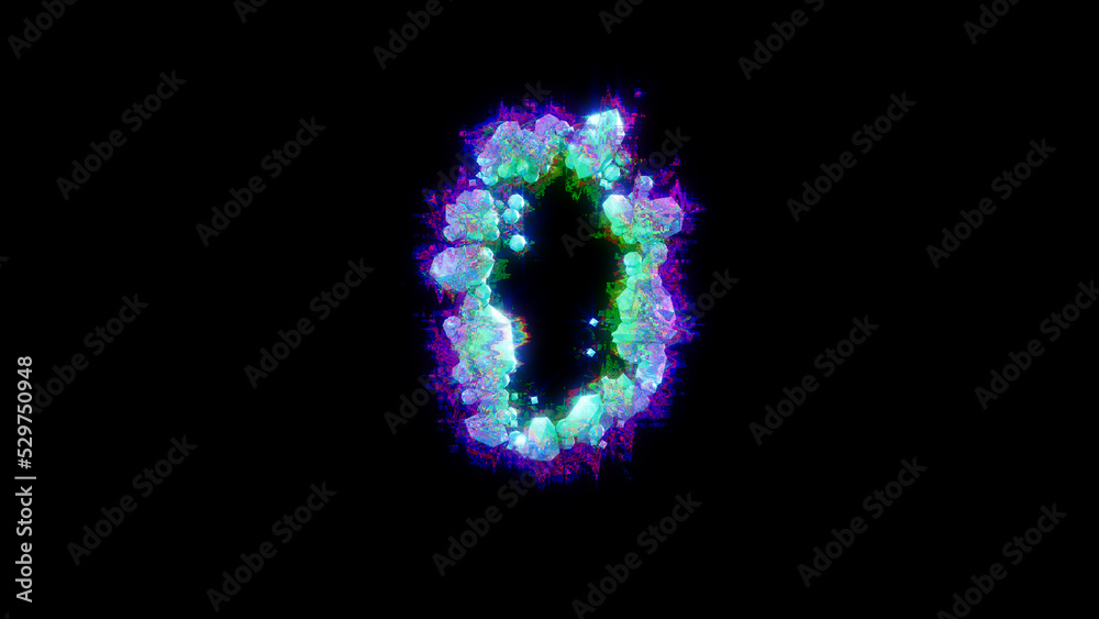 abstract distortion font - blue number 0 on black background, isolated - object 3D rendering abstract distortion font - blue number 0 on black background, isolated - object 3D rendering