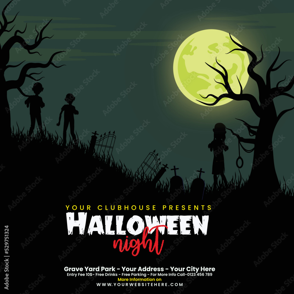 Zombie Graveyard halloween background banner design