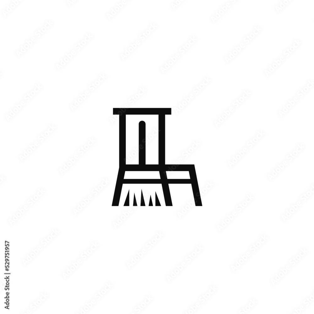 Chair combination with broom, negative space. Logo design.