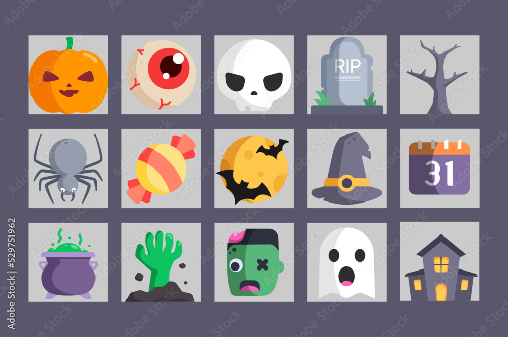 Halloween cartoon icons pack. Annual festival in October. Halloween cartoon icons pack. Annual festival in October.