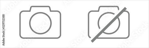 Photography camera, and no camera, line art icon for apps and websites. Vector illustration. Symbol.
