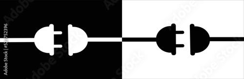 Electric socket with a plug. 404 error concept connection. Cable of energy disconnect, vector Illustration