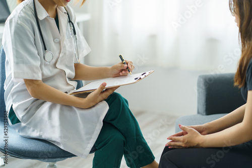The doctor is asking about the patient s history and Treatment details describe the effect of the disease and medication  side effect  medication  and way to take care of yourself.