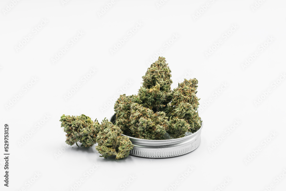 Medical marijuana, Cannabis flowers bud isolated on white background Medical marijuana, Cannabis flowers bud isolated on white background