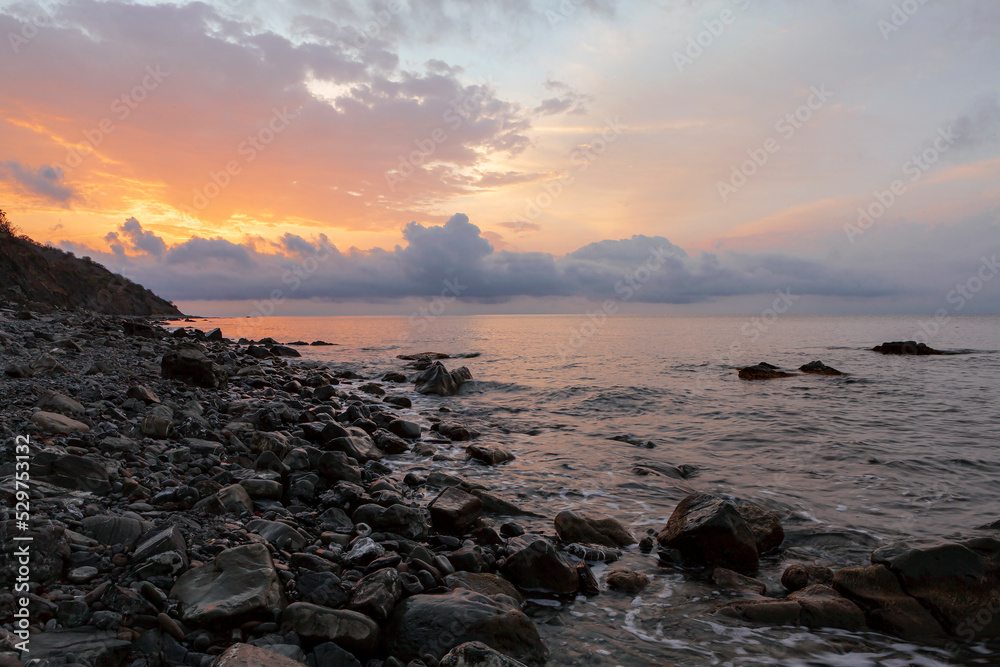 Sunrise over the sea on the coast of Vietnam..
