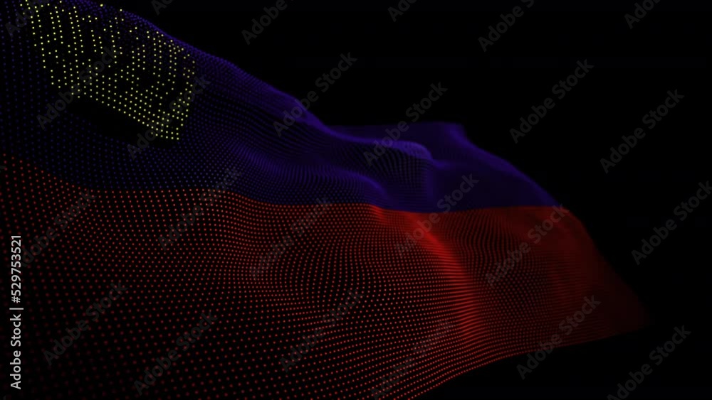 Seamless looping animated digital flag of Liechtenstein overlay rendered of points in 4K resolution including luma matte