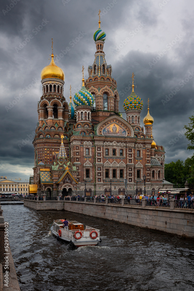 Church of the Savior on Blood, view from the Griboyedov Canal. St. Petersburg. Russia.