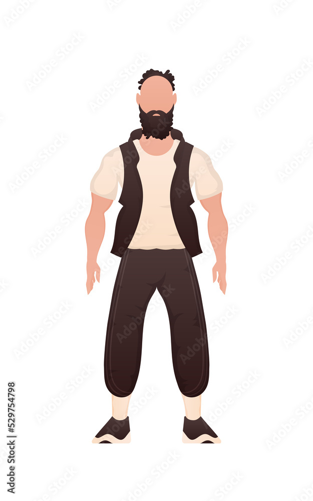 A handsome man of strong build is standing. Cartoon style. A handsome man of strong build is standing. Cartoon style.