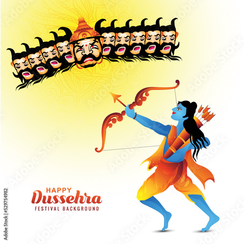Lord rama with arrow killing ravana in navratri festival card background
