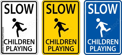Slow Children Playing Sign On White Background