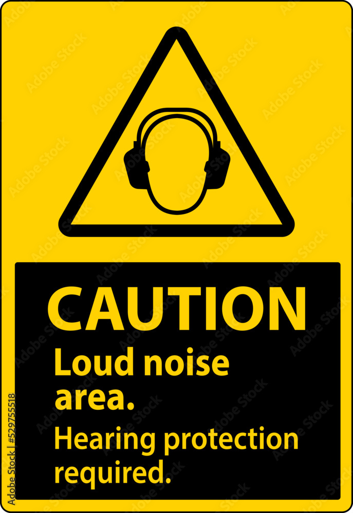 Caution Hearing Protection Required Sign On White Background Caution Hearing Protection Required Sign On White Background